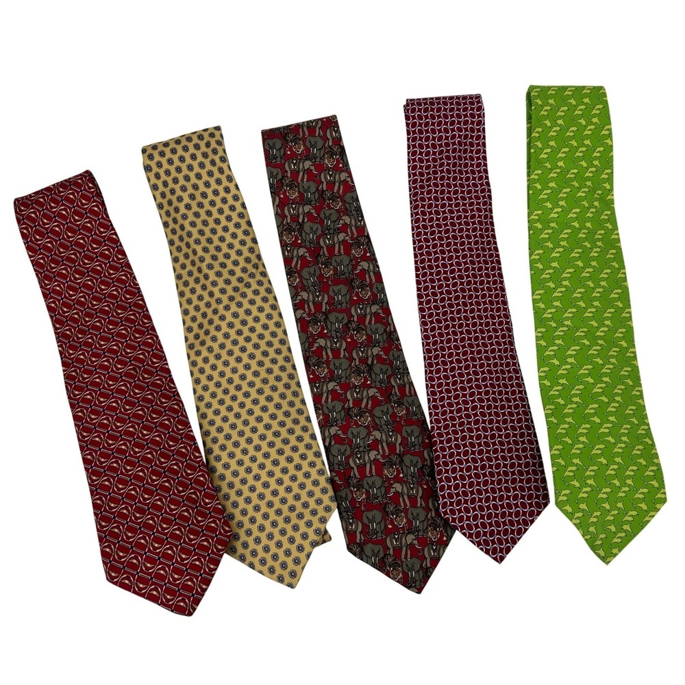 Brooks Brothers Silk Tie Lot 5pc Elephant Tiger Dolphin Floral Geometric Mens